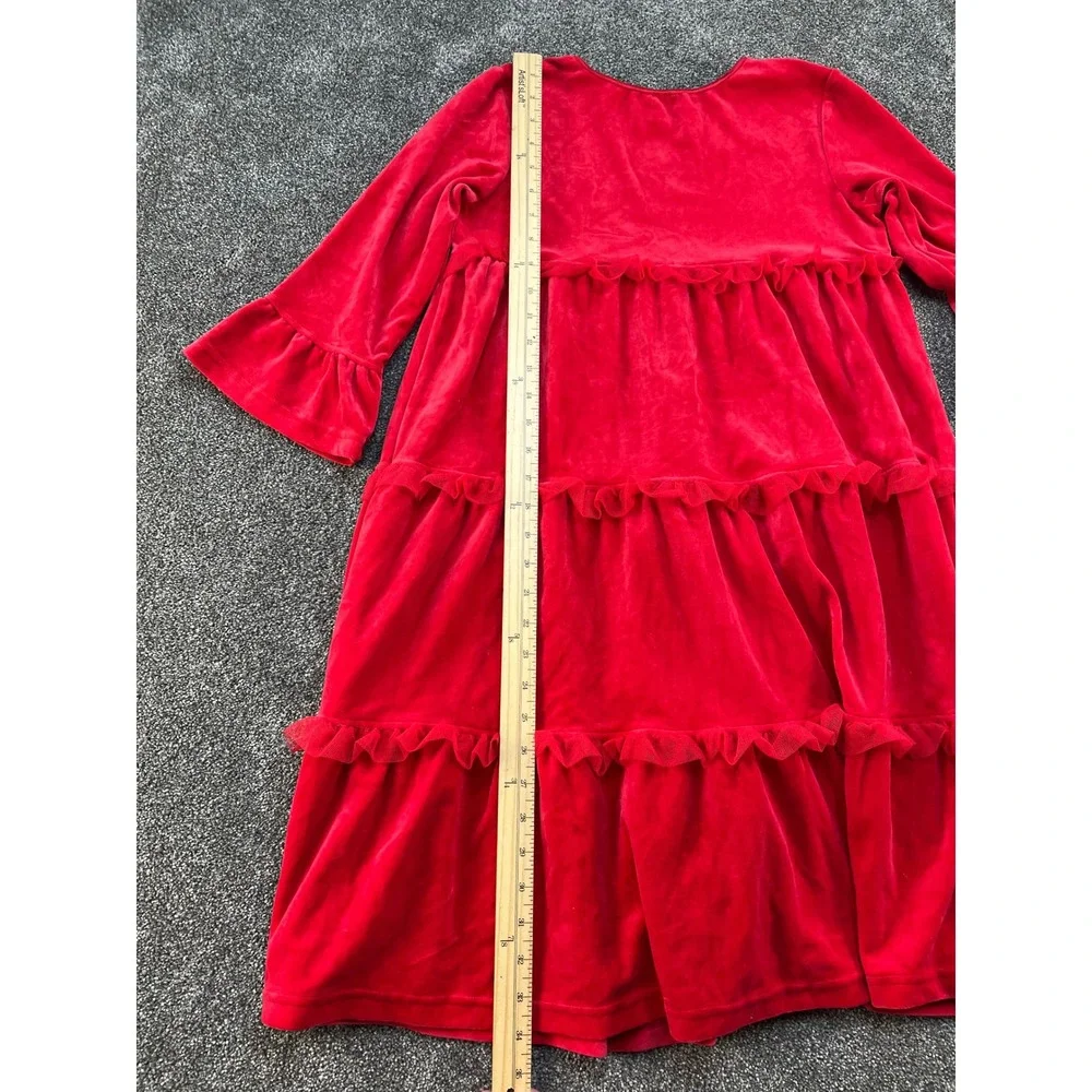 Hanna Andersson Red Velvet Tiered Ruffle Dress Girls Size‎ 150 Long Sleeve NEW
